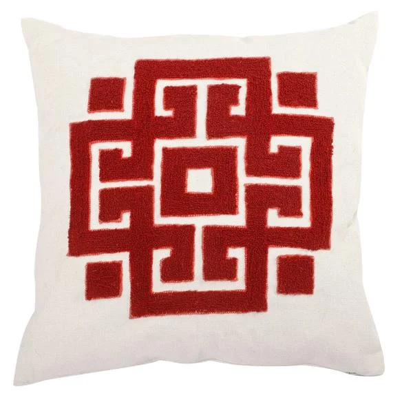 Benzara 18 X 18 Inch Bergamo Embroidered Cotton Pillow, Set of 2, White and Red