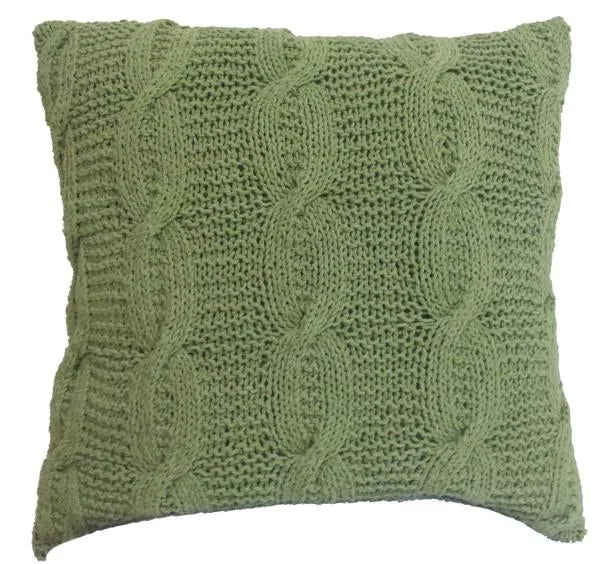 Benzara 18 X 18 Inch Cotton Cable Knit Pillow with Twisted Details, Set of 2, Green