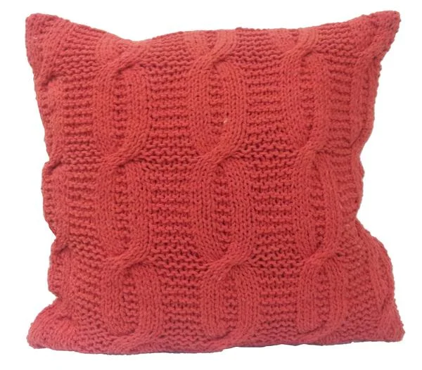 Benzara 18 X 18 Inch Cotton Cable Knit Pillow with Twisted Details, Set of 2, Orange