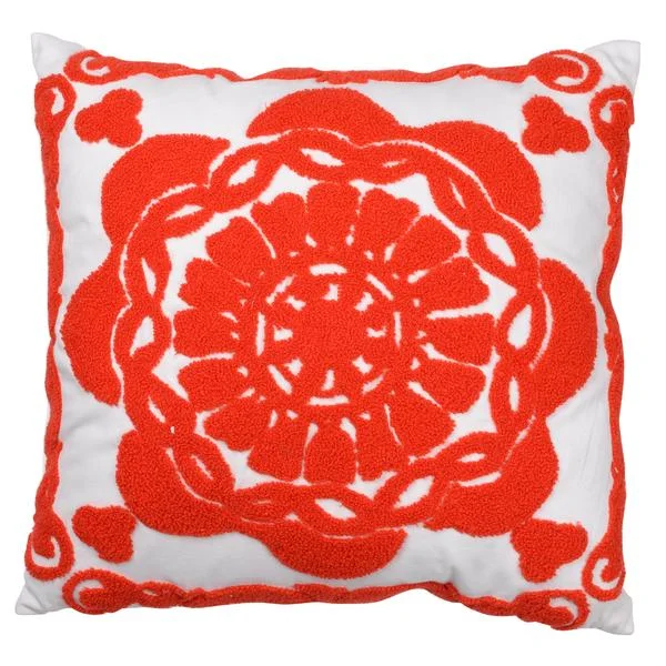 Benzara 18 X 18 Inch Cotton Pillow with Crest Embroidery, Set of 2, White and Red