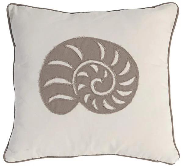 Benzara 18 X 18 Inch Cotton Pillow with  Sea Shell Embroidery, Set of 2, White and Gray