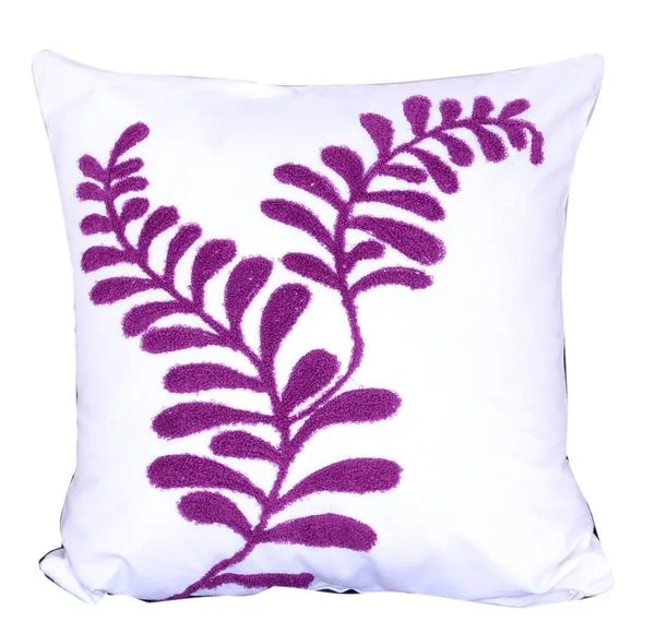 Benzara 18 X 18 Inch Cotton Pillow with Sprig Pattern Embroidery, Set of 2, Purple