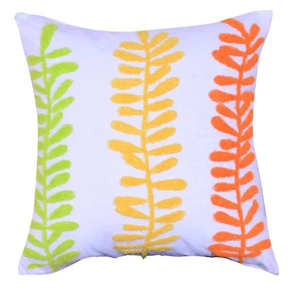 Benzara 18 X 18 Inch Decorative Cotton Pillow with Sprig Pattern, Set of 2, Multicolor