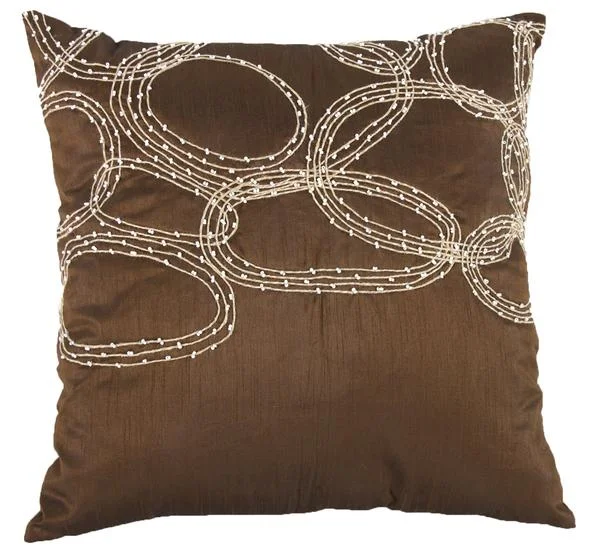 Benzara 18 x 18 Inch Poly Silk Beaded Cotton Pillow, Set of 2, Brown and Silver