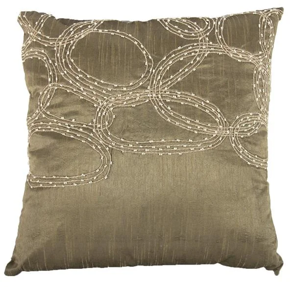 Benzara 18 x 18 Inch Poly Silk Beaded Cotton Pillow, Set of 2, Gray and Silver