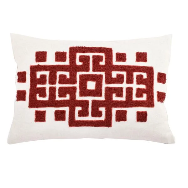 Benzara 20 X 14 Inch Bergamo Embroidered Feather Filled Pillow, Set of 2, White and Red