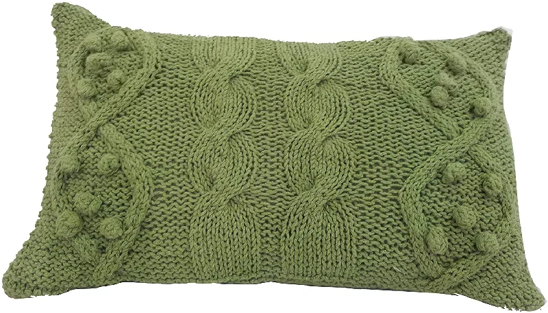 Benzara 20 X 14 Inch Cotton Cable Knit Pillow with Twisted Details, Set of 2, Green