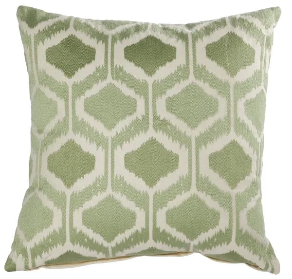 Benzara 20 X 18 Inch Cotton Pillow with Fretwork Embroidery, Set of 2, Green and White