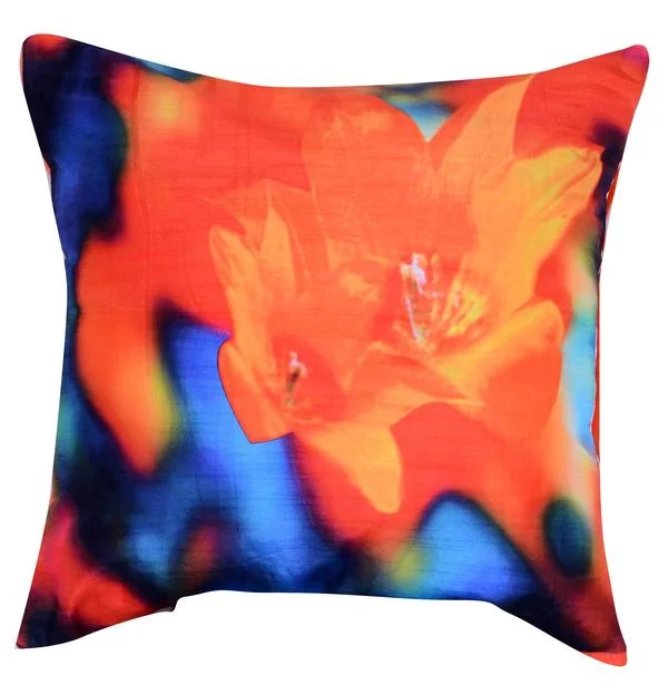 Benzara 20 X 20 Inch Accent Pillow with Hibiscus Digital Print, Set of 2,Orange and Blue