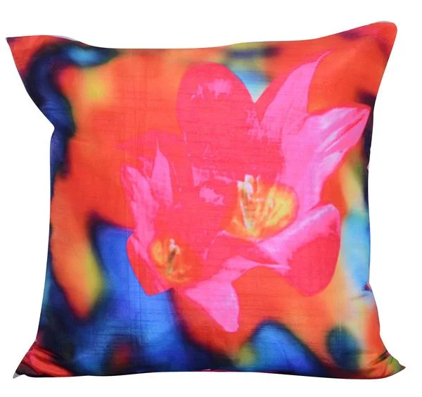 Benzara 20 X 20 Inch Accent Pillow with Hibiscus Digital Print, Set of 2, Red and Blue