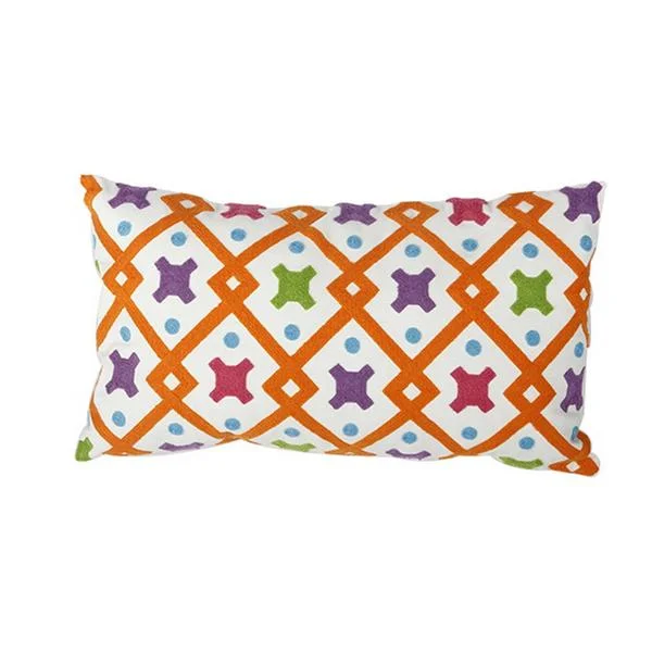 Benzara 24 X 13 Inch Cotton Pillow with Trellis Pattern Embroidery, Set of 2, Multicolor