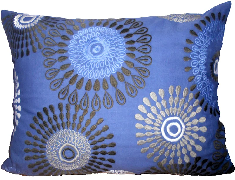 Benzara Cotton Pillow with Floral Embroidery, Set of 2, Blue and Black