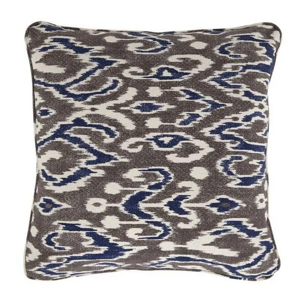 Benzara Fabric Pillow with Geometric Design Motif, Set of 4, Blue and Gray