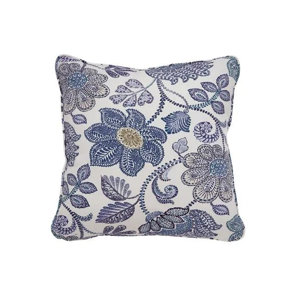 Benzara Fabric Wrapped Pillow with Floral Pattern, Set of 4, Blue and White