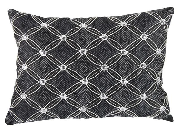 Benzara Poly Silk Embellished Cotton Pillow, Set of 2, Gray and Silver