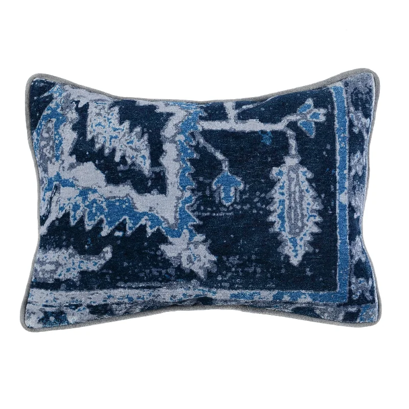 Benzara Rectangular Fabric Throw Pillow with Floral Pattern, Blue and Gray