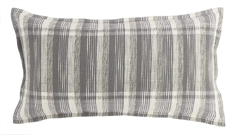 Benzara Rectangular Fabric Throw Pillow with Plaid Pattern, Gray