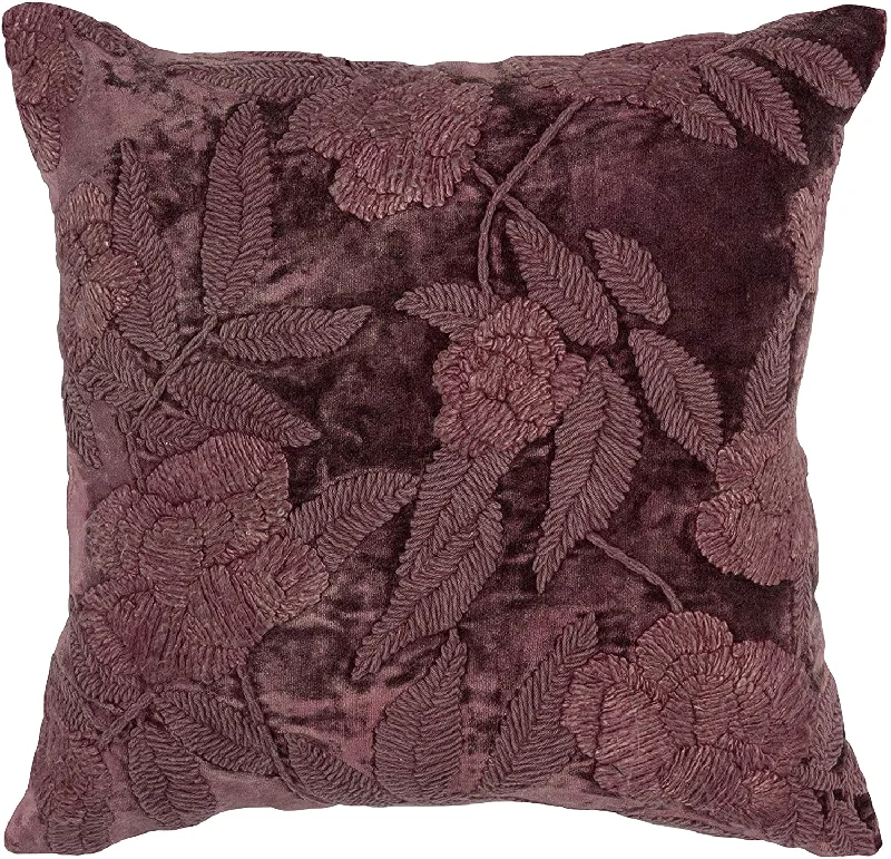 Benzara Square Fabric Throw Pillow with Embroidery, Purple