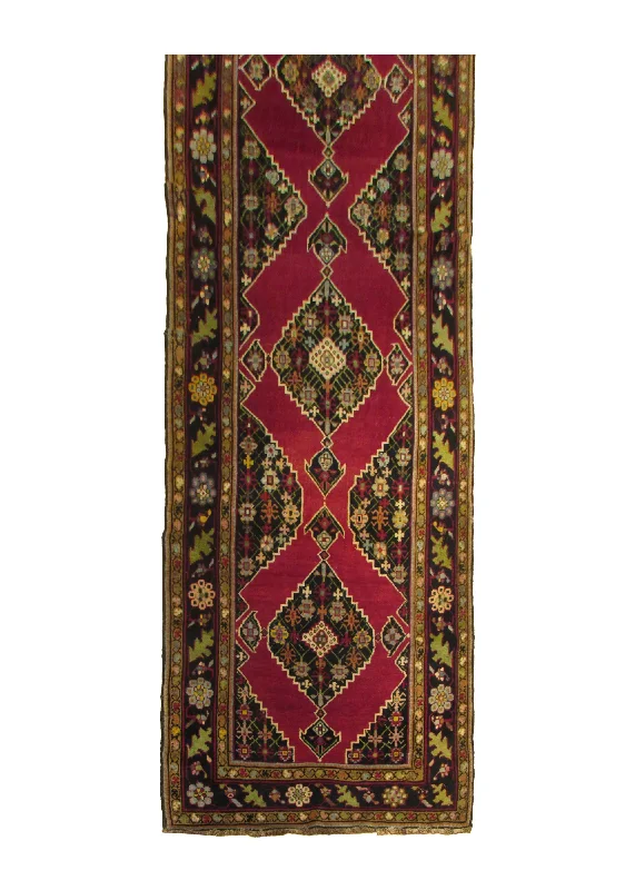 Caucasian Rug Gharabagh Handmade Runner Tribal Antique 3'5"x19'10" (3x20) Red Blue Green Geometric Design #A29236