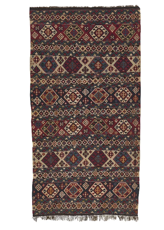 Caucasian Rug Shirvan Handmade Area Antique Tribal 5'2"x10'1" (5x10) Multi-color Red Whites/Beige Geometric Design #1350