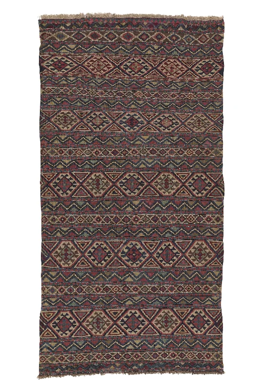 Caucasian Rug Shirvan Handmade Area Antique Tribal 4'11"x9'5" (5x9) Multi-color Red Geometric Design #2825