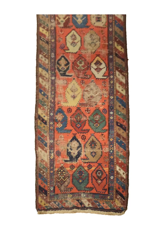 Caucasian Rug Shirvan Handmade Runner Tribal Antique 2'5"x8'9" (2x9) Orange Multi-color Geometric Design #A27699