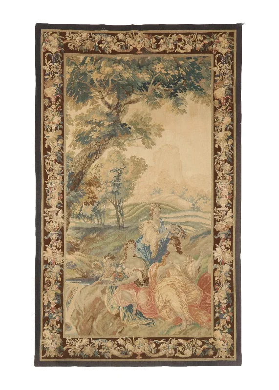 European Rug Handmade Area Transitional Antique 5'10"x9'8" (6x10) Whites/Beige Tapestry Pictorial Design #A34750