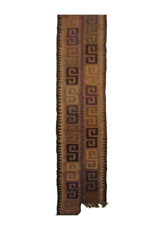 Oriental Rug Afghan Handmade Runner Tribal 1'3"x12'8" (1x13) Brown Maymara Geometric Design #A29204