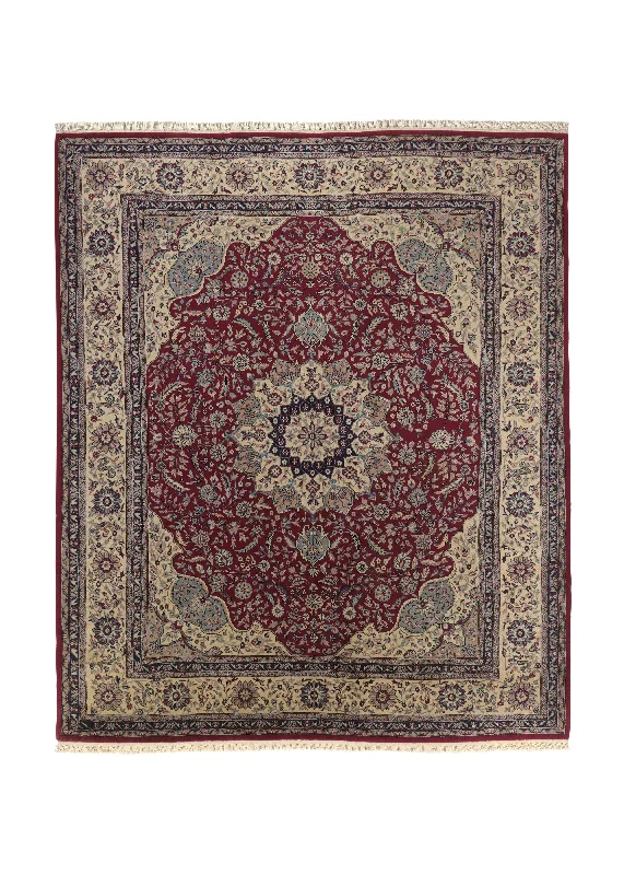 Oriental Rug Chinese Handmade Area Traditional 8'4"x9'10" (8x10) Red Whites/Beige Floral Design #33471