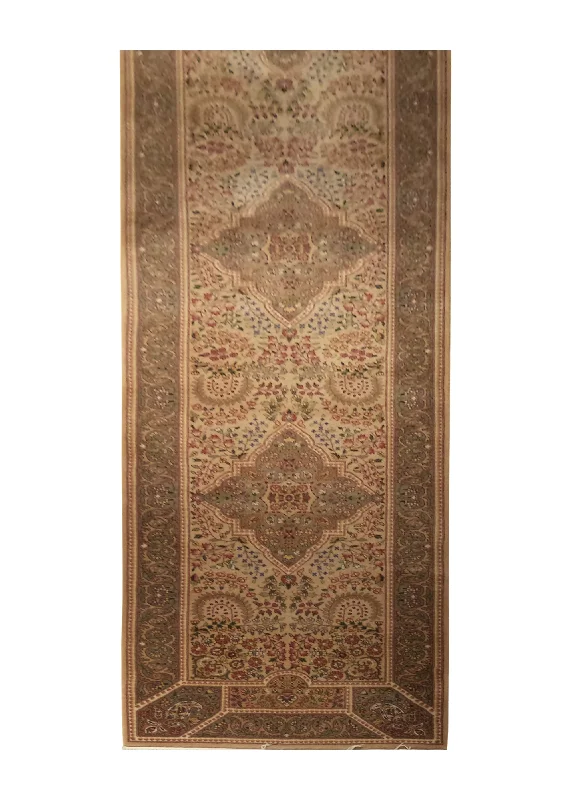 Oriental Rug Chinese Handmade Runner Traditional 2'7"x12'4" (3x12) Brown Naghsh Floral Design #A27706