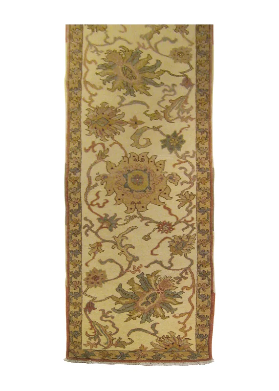 Oriental Rug Egyptian Handmade Runner Transitional 2'5"x9'9" (2x10) Whites/Beige Yellow/Gold Green Floral Design #A26560