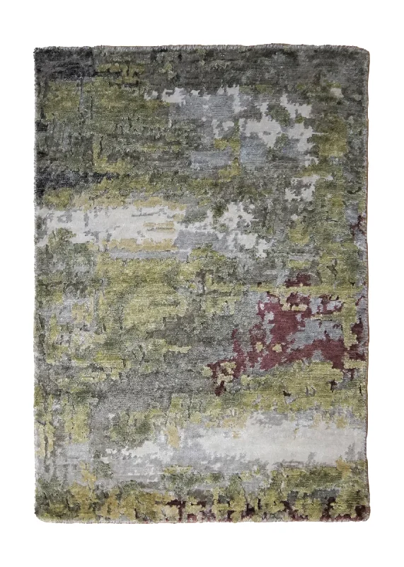 Oriental Rug Indian Handmade Area Modern 2'0"x3'0" (2x3) Gray Yellow/Gold Purple Abstract Splatter Design #A34974