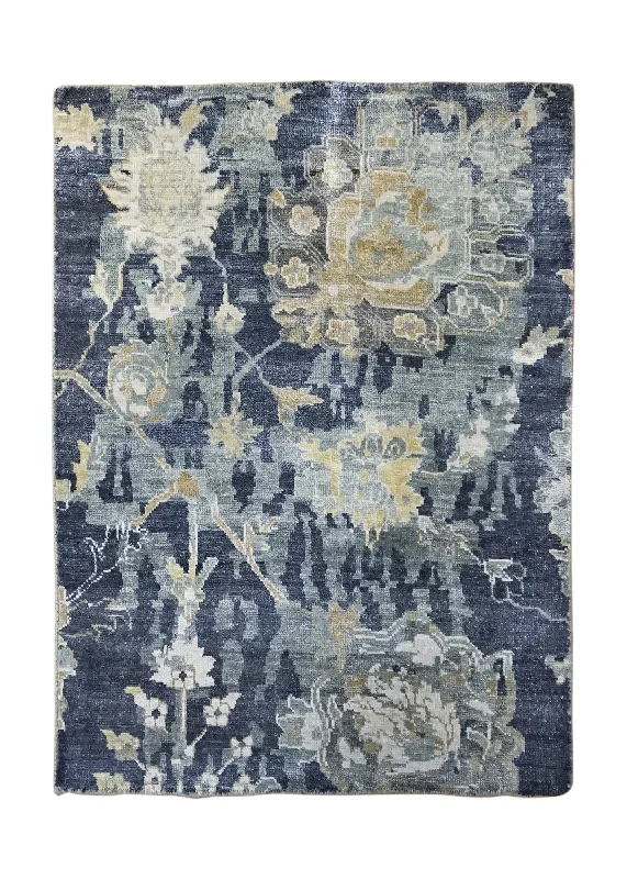 Oriental Rug Indian Handmade Area Transitional 2'6"x3'6" (3x4) Blue Yellow/Gold Oushak Design #A34731