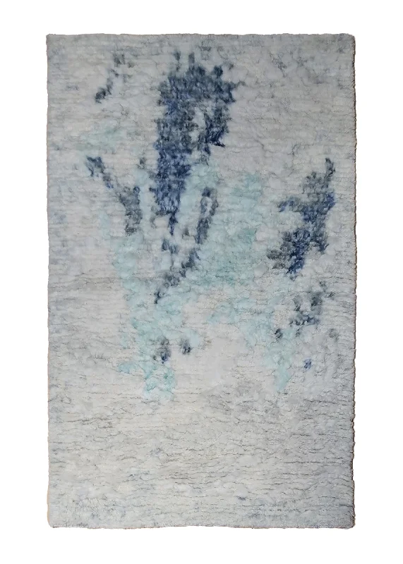 Oriental Rug Indian Handmade Area Modern 3'1"x4'11" (3x5) Whites/Beige Blue Abstract Shag Design #A34865