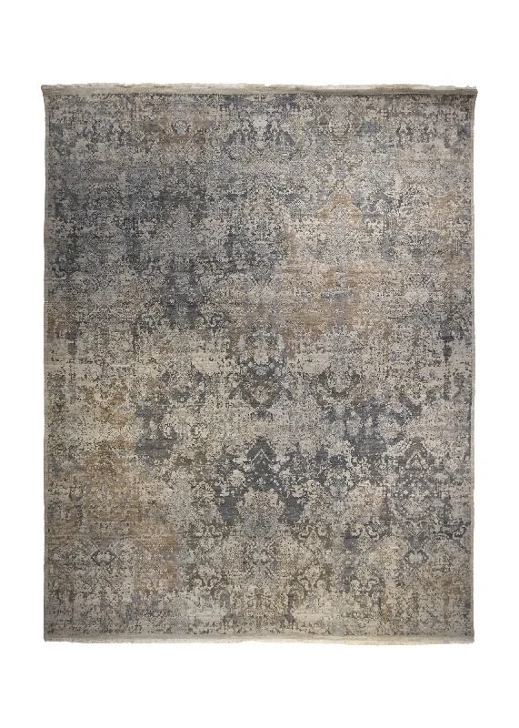 Oriental Rug Indian Handmade Area Modern 8'0"x10'1" (8x10) Gray Whites/Beige Brown Abstract Erased Design #A34725