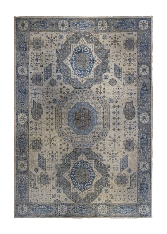 Oriental Rug Indian Handmade Area Modern Neutral 10'0"x14'0" (10x14) Whites/Beige Blue Khotan Design #A34721