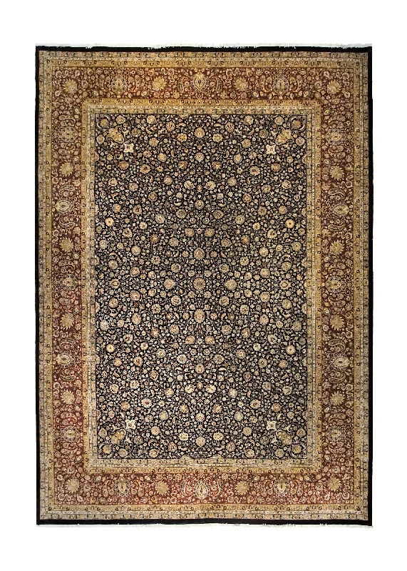 Oriental Rug Indian Handmade Area Traditional 10'1"x14'2" (10x14) Red Blue Yellow/Gold Tea Washed Floral Design #A34897