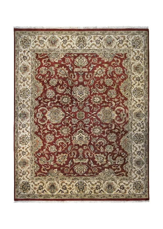 Oriental Rug Indian Handmade Area Traditional 7'11"x10'0" (8x10) Yellow/Gold Red Tea Washed Floral Design #A34896