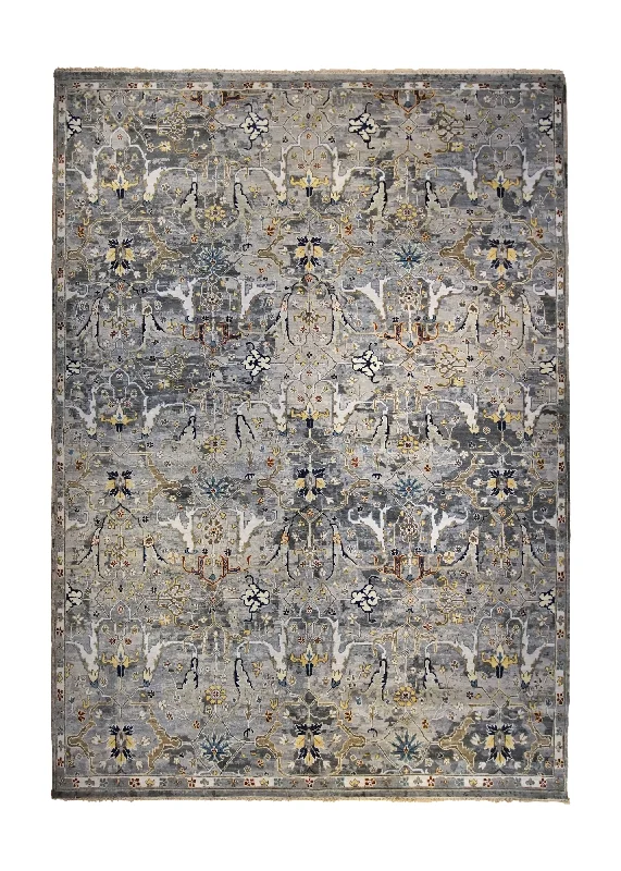 Oriental Rug Indian Handmade Area Transitional 10'0"x14'0" (10x14) Whites/Beige Yellow/Gold Heriz Design #A34806