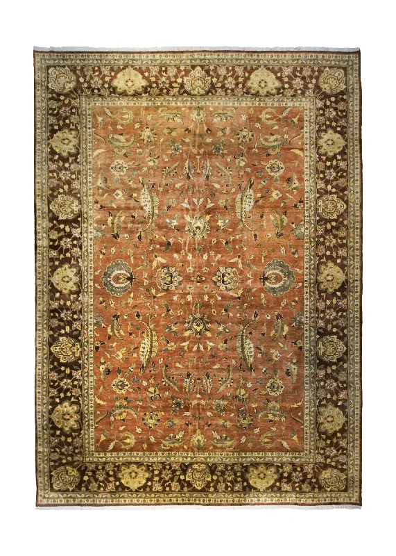 Oriental Rug Indian Handmade Area Transitional 9'9"x13'7" (10x14) Yellow/Gold Red Floral Design #A34890