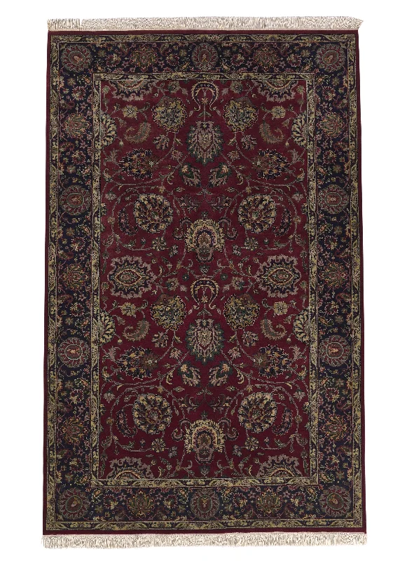 Oriental Rug Indian Handmade Area Transitional 5'1"x8'1" (5x8) Red Floral Design #33712