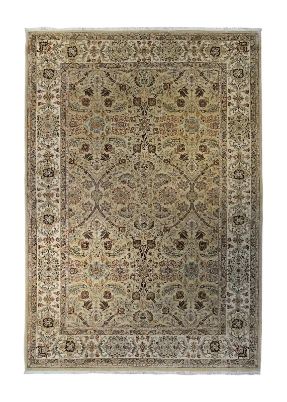 Oriental Rug Indian Handmade Area Transitional 6'8"x9'7" (7x10) Green Tea Washed Floral Design #A34862