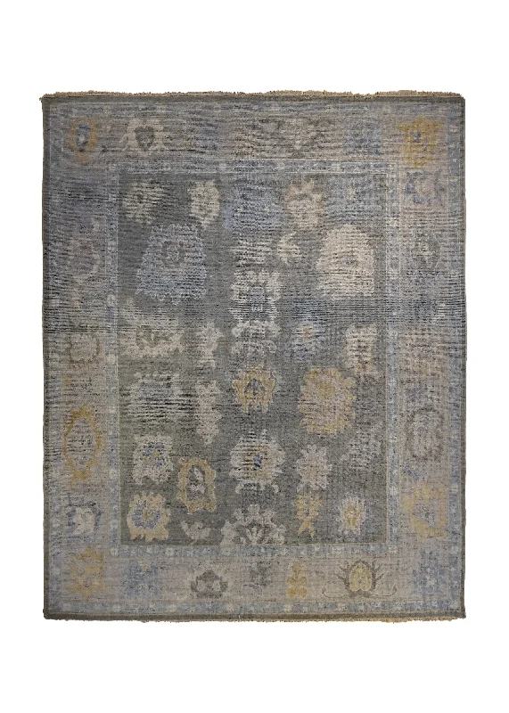 Oriental Rug Indian Handmade Area Transitional 8'0"x9'10" (8x10) Gray Oushak Distressed Design #A34723