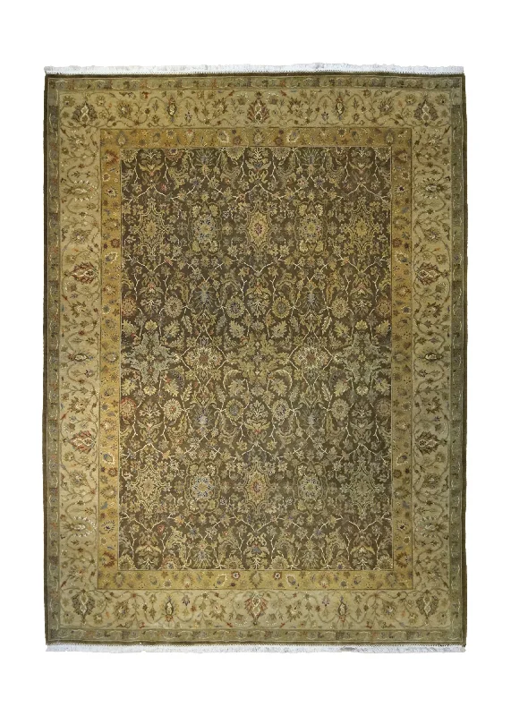 Oriental Rug Indian Handmade Area Transitional 8'11"x11'11" (9x12) Green Tea Washed Floral Design #A34863