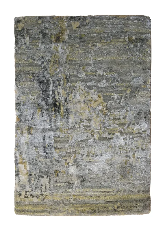 Oriental Rug Indian Handmade Area Modern Neutral 2'0"x3'0" (2x3) Gray Yellow/Gold Abstract Splatter Design #A34973