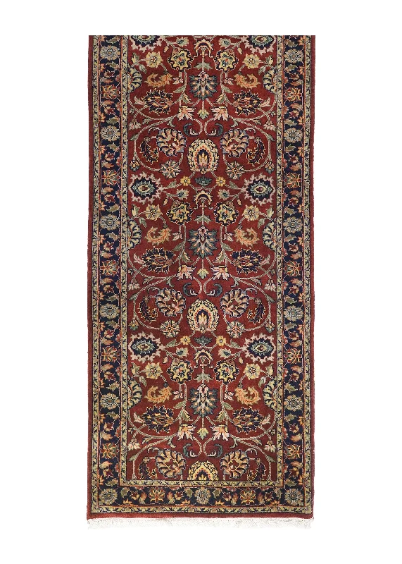 Oriental Rug Indian Handmade Runner Traditional 2'7"x19'1" (3x19) Red Blue Floral Design #A27940