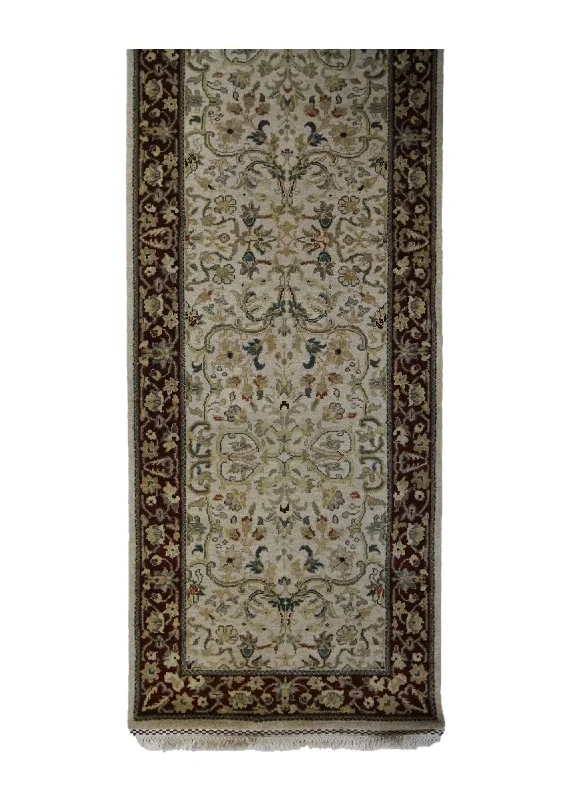 Oriental Rug Indian Handmade Runner Traditional 2'7"x7'10" (3x8) Whites/Beige Red Tea Washed Design #A18279