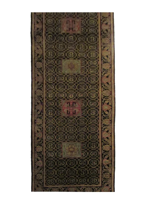 Oriental Rug Indian Handmade Runner Transitional 2'7"x9'11" (3x10) Black Tea Washed Geometric Design #A29201