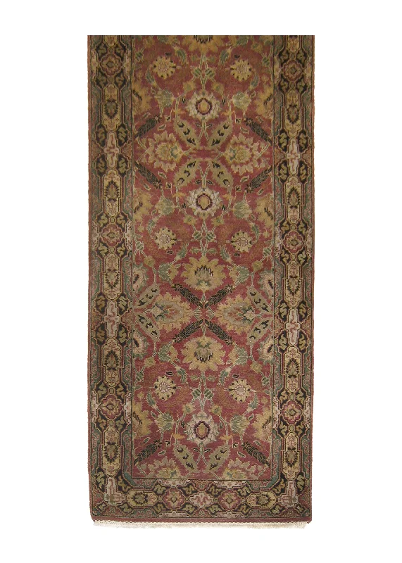 Oriental Rug Indian Handmade Runner Transitional 3'1"x10'2" (3x10) Red Green Tea Washed Floral Design #A26837