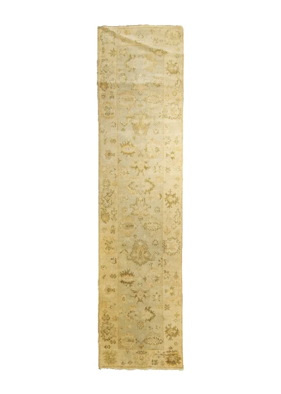 Oriental Rug Indian Handmade Runner Transitional 2'7"x9'10" (3x10) Whites/Beige Yellow/Gold Oushak Floral Design #A27550